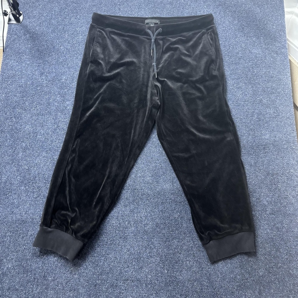 Sanctuary Pants Womens XL Black Velour Jogger‎ Elastic Waist Pockets Casual